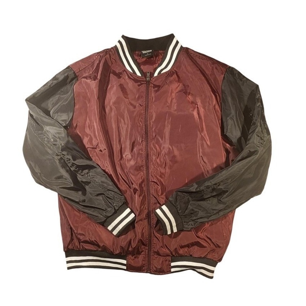 Original Deluxe Jacket Mens XL Burgundy Black Varsity Bomber Full Zip Lined